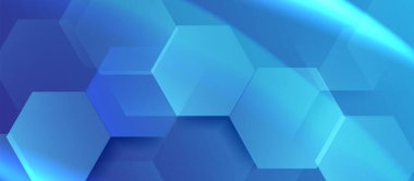 Üstüste binen saydam altıgen şekilli modern mavi soyut arkaplan