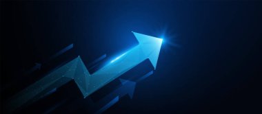 Hedefe düşük poligon geniş açılı üç boyutlu iş oku büyümesi. İş büyümesi. Vektör illüstrasyonu