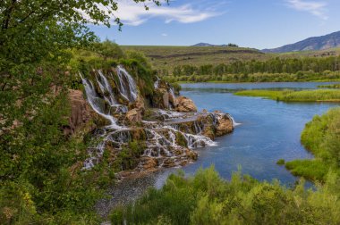 Manzaralı sonbahar deresi Idaho 'daki Yılan Nehri boyunca dökülüyor.