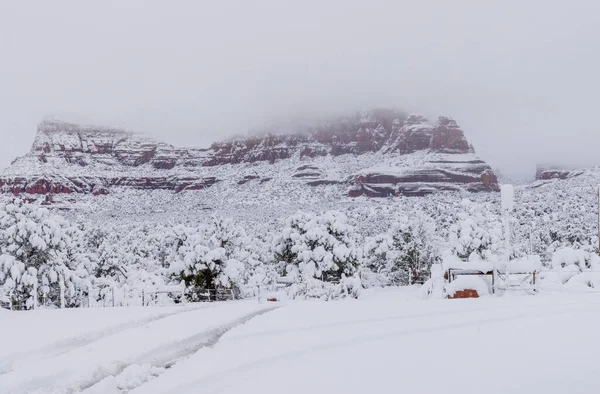 Krásná Zasněžená Zimní Krajina Sedoně Arizona — Stock fotografie