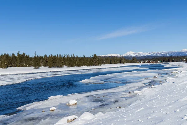 Malebný Řeka Henrys Vidlice Had Island Park Idaho Krajina Zimě — Stock fotografie