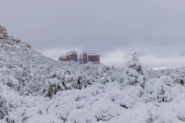 Paisaje Invernal Cubierto Nieve Sedona Arizona —  Fotos de Stock