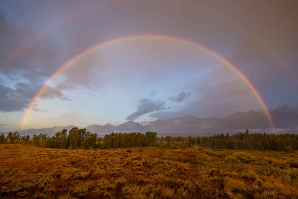 Autumn Landscape Rainbow Tetons Storm — Stock Photo, Image
