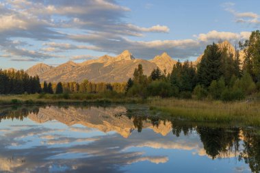 Sonbaharda Tetons 'da manzaranın yansıması.