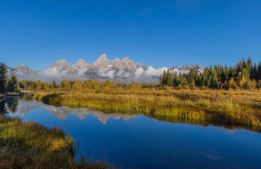 Auutmn 'da Tetons' da manzaralı bir yansıma manzarası
