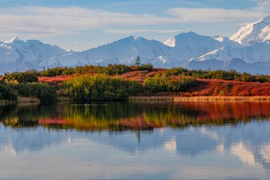 Sonbaharda Denali Ulusal Parkı Alaska 'da manzara yansıması