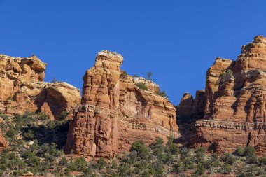 Sedona Arizona 'nın kırmızı kayalıklarında manzaralı bir manzara.