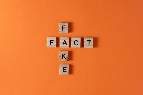 Faktenwörtersatz Holzbuchstaben Motivation Und Slogan Orange Hintergrund — Stockfoto