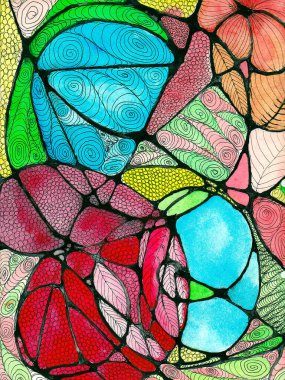 Çok renkli suluboya soyutlaması. Parlak bir arka plan. İllüzyon. Boyama el yapımı tasarımı. El çizimi doğrucu.