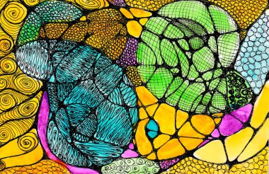 Çok renkli suluboya soyutlaması. Parlak bir arka plan. İllüzyon. Boyama el yapımı tasarımı. El çizimi doğrucu.