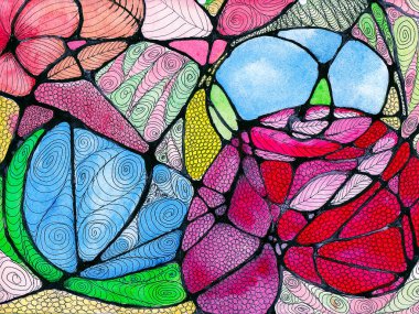 Çok renkli suluboya soyutlaması. Parlak bir arka plan. İllüzyon. Boyama el yapımı tasarımı. El çizimi doğrucu.