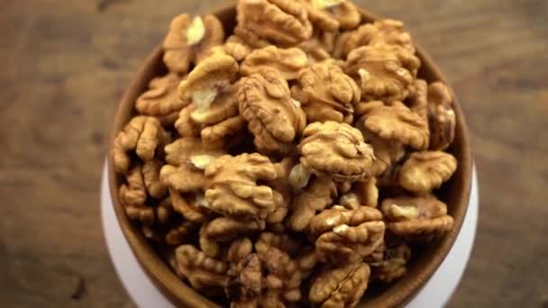 Nuts Bowl Healthy Food Top View Nut Shell Plate Whole — Stockvideo