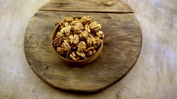 Nuts Bowl Healthy Food Top View Nut Shell Plate Whole — Stockvideo
