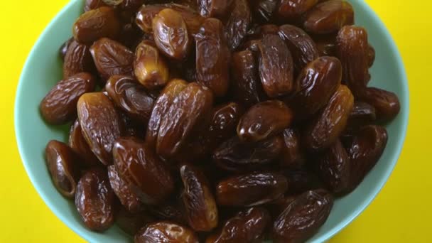 Dates Dried Date Palm Fruits Healthy Sweet Snack Food Bowl — Stock Video