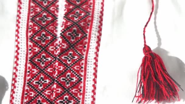 Vestiti Ucraini Camicia Ricamata Sfondo Rosso Nero Vyshyvanka Simbolo Dell — Video Stock