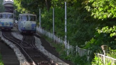 Toplu taşıma füniküleri. Kyiv, Ukrayna. Kiev 'deki Ukrayna elektrikli tramvayı
