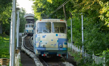 Toplu taşıma füniküleri. Kyiv, Ukrayna. Kiev 'deki Ukrayna elektrikli tramvayı