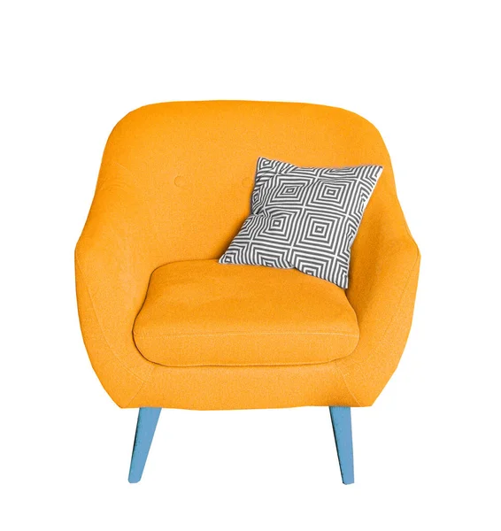 Cadeira Fácil Fundo Branco Mobiliário Azul Amarelo Mobiliário Moderno Poltrona — Fotografia de Stock