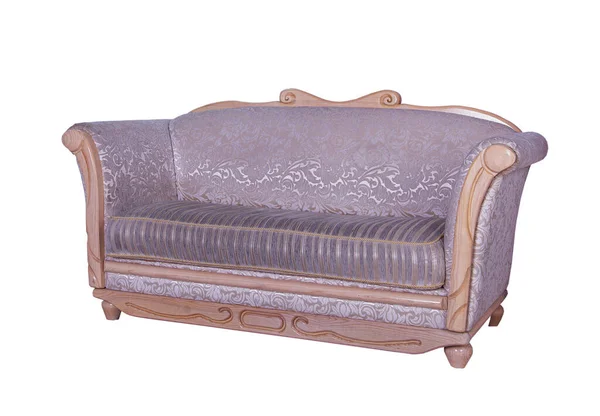 Stara Sofa Odizolowana Białym Tle Fotel Drewnianymi Deskami Meble Stylu — Zdjęcie stockowe