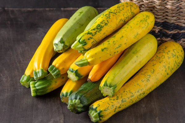 Yellow Green Leopard Spotted Zucchini Vegetables Table Vegetable Marrow Harvest — Stock Photo, Image