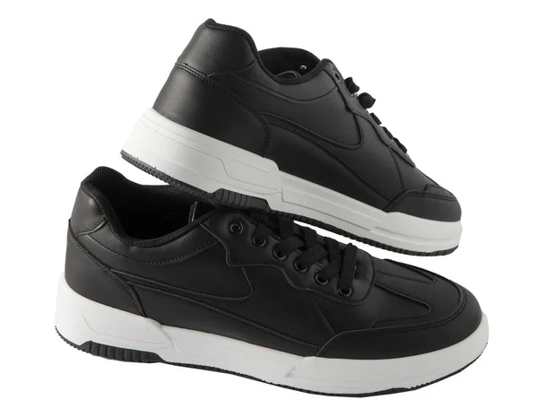 Sapatilhas Pretas Isoladas Fundo Branco Sapatos Desportivos Para Correr Calçado — Fotografia de Stock