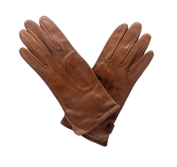 Pair Leather Gloves Isolated White Background Brown Accessory Royalty Free Stock Photos