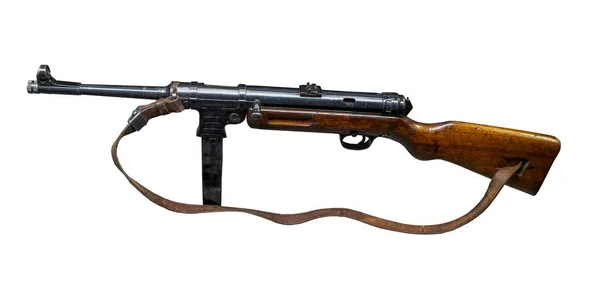 Máquina Arma Velha Isolada Fundo Branco Pistola Militar Espingarda Retro — Fotografia de Stock