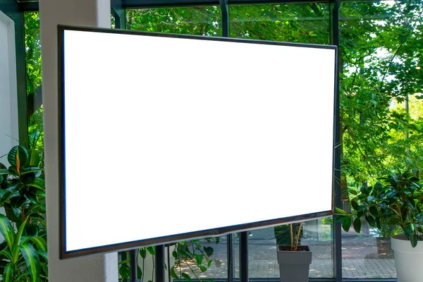 在会议室里用白色背景的屏风 电视机上有文字的地方 复制空间模型模板 室内屏风 — 图库照片