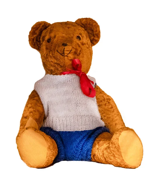 Gammal Nalle Isolerad Vit Bakgrund Barnens Leksak Ragdoll Klippt Teddybjörn — Stockfoto