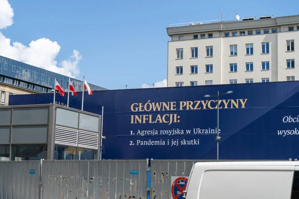 Причины Инфляции Польше Информационный Баннер Заборе Национальный Польский Банк Нбп Стоковая Картинка