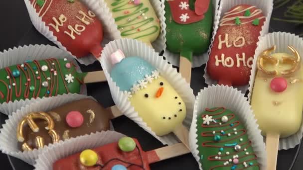 Juldessert Söt Mat Cheesecake Pinne Form Glass Barnen Behandlar Vintern — Stockvideo