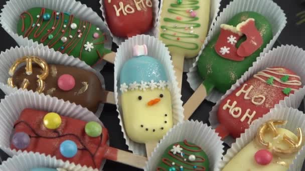 Christmas Dessert Sweet Food Cheesecake Stick Shape Ice Cream Childrens — Stock Video
