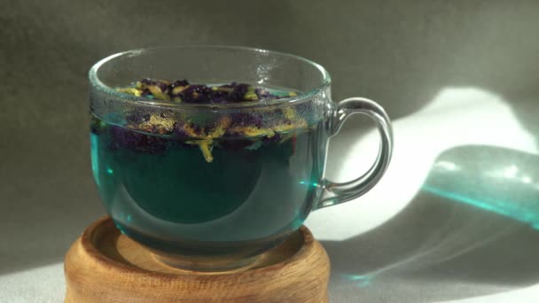 Uvař Anchan Modrý Čaj Šálku Čajové Lístky Vaří Skleněném Šálku — Stock video