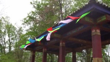 Dualı Tibet renkli bayraklar. Budizm geleneği. Tibet Dua Bayrağı.