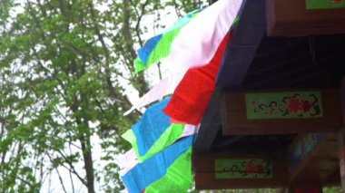 Dualı Tibet renkli bayraklar. Budizm geleneği. Tibet Dua Bayrağı.