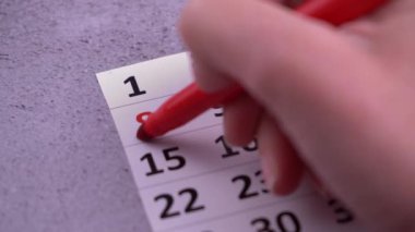 Bir iş haftası planlayın. Takvim tarihlerinde daire çiz ve vur. Kırmızı keçeli kalemle yaz. Doktoru ziyaret etme, toplantı, doğum günü partisi. El planlaması 8 eşleşme tarihi.