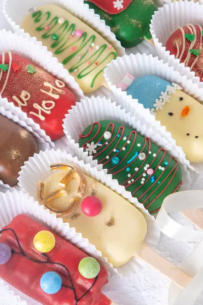 stock image Homemade Cakesicles. Christmas food. Sweet candy. Snow man and dear