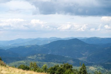 Dağlar Karpatlar 'a ait. Yaz mevsiminde tepe orman zirvesi