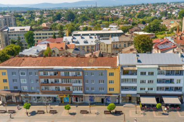 Houses and streets of the old town of Drogobich square. Roofs of colorful houses. Center landmark. Ukrainian city Drohobich. Ukraine, Drohobich - August 16, 2024 clipart