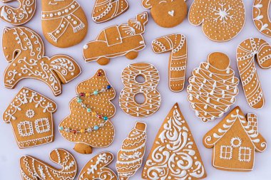 Noel tatilleri için dekoratif zencefilli kurabiye. Gıda arkaplanı.