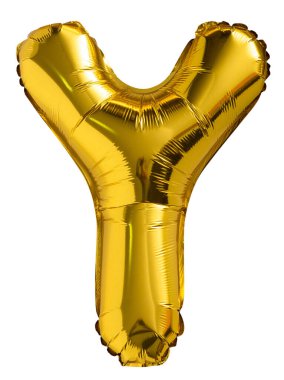 Altın folyo harfli Y balonu beyaz arkaplanda izole edildi