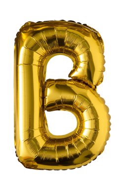 Altın folyo balon harfi B beyaz arkaplanda izole edildi