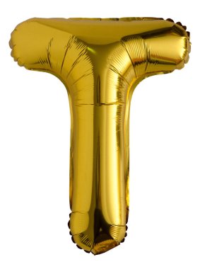 Altın folyo harfi T balonu beyaz arkaplanda izole edildi