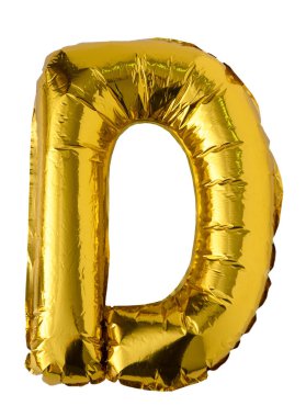 Altın folyo balon harfi D beyaz arkaplanda izole edildi