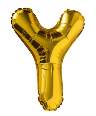 Altın folyo harfli Y balonu beyaz arka planda izole edildi. Altın parti dekorasyonu.