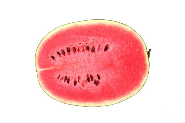 Vooraanzicht Van Sappige Watermeloen Doormidden Gesneden Met Zaden Geïsoleerd Witte — Stockfoto