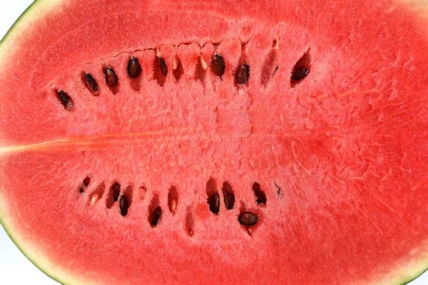 Nahaufnahme Von Der Vorderseite Der Saftigen Wassermelone Die Mit Samen — Stockfoto