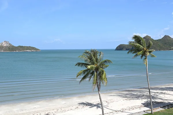 stock image Tropical beach with green palm trees and blue sky in Thailand