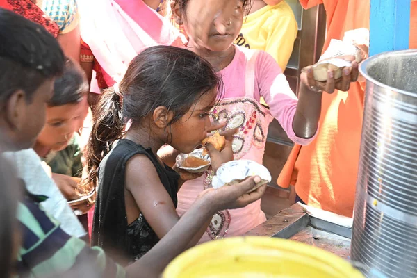 Gaya Bihar India July 2023 Poor Children Kids Queue Free Stock Image
