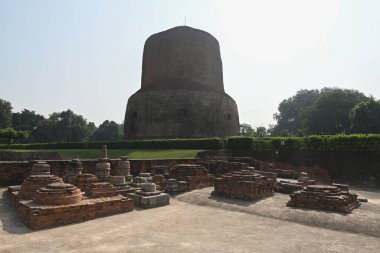 Saranath, Bihar, India-Dhamekh Stupa, where the Buddha gave the first sermon to five Brahmin disciples after enlightenment. clipart